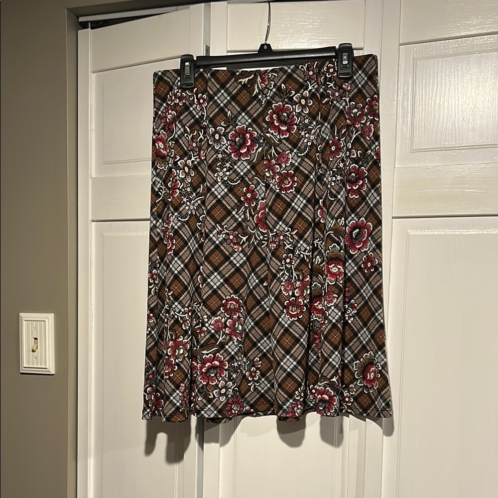 New York Clothing Company  Floral Plaid A-Line Skirt